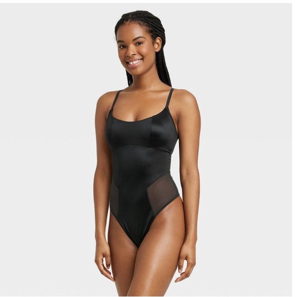 Colsie Black satin and mesh bodysuit - Picture 1 of 5